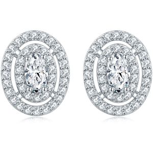 Brilliance - 18k Roségouden Ovaal Moissanite Oorknopjes in Halo Zetting