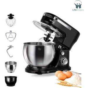 LifeStages - Mixer Met Mengkom - Planetaire Keukenmachine Met 2 Mengkommen 4 en 5 Liter - 1600 W Keukenmachine - Zwart