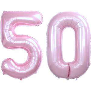 Folie Ballon Cijfer 50 Jaar Roze Abraham Verjaardag Versiering Helium Ballonnen Sarah Versiering Met Rietje - 86Cm