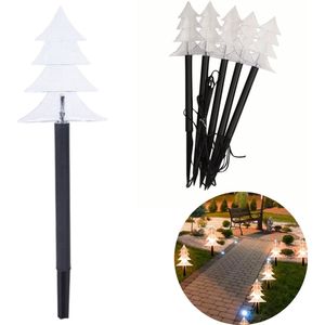 Cheqo® Kerstboom Tuinlantaarn - Tuinlamp met Grondspies - Tuinverlichting Kerst - Kerstverlichting - Tuinsteker Lamp - 5 Stuks - Met Timer - Op Batterijen