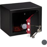 Relaxdays kluisje met sleutel - kluis voor thuis - privékluis - mini safe 17 x 23 x 17 cm - zwart