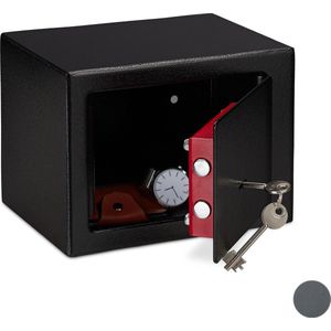 Relaxdays kluisje met sleutel - kluis voor thuis - privékluis - mini safe 17 x 23 x 17 cm - zwart