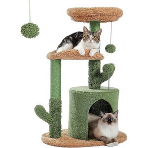 Krabpaal Cactus voor katten 78 cm - Groen & Bruin - Cactus Krabpaal / Kleine tot middelgrote Katten / Kattentoren / Kattenhuis / Sisal touw / Krabpalen / Katten / Kattenhuis / Kattenbed