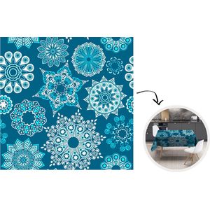 Tafelkleed - Tafellaken - 100x100 cm - Sneeuwvlok - Luxe - Blauw - Zilver - Design - Binnen en Buiten