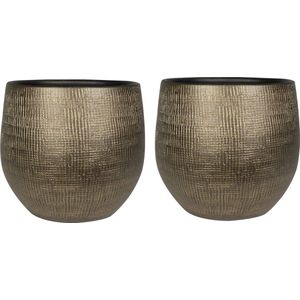 Set van 2x stuks Plantenpot/bloempot - keramiek - metal goud - 27 x 28 cm