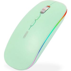 Rechargeable Wireless Mouse LED Bluetooth 5.1+2.4G Silent Mice for Laptop Desktop Windows Mac OS - Green