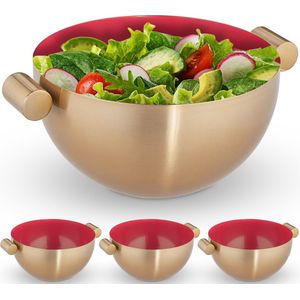 Relaxdays 4x serveerkom rvs - saladeschaal hoog - mengkom goud - metalen schaal 2 liter