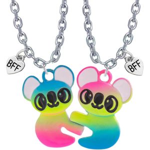 Bixorp Friends BFF Ketting voor 2 met Regenboog Koala's - Zilverkleurig Koord Vriendschapsketting - Twee Helften Best Friends - Voor Meisjes - Best Friends Ketting Vriendschap Cadeau voor Twee