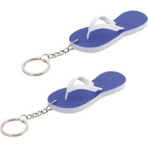 Set van 6x stuks sleutelhangers teenslippers 8 cm blauw - Tropische Hawaii uitdeel cadeautjes