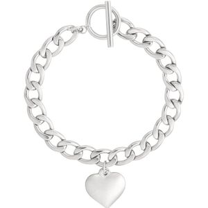 Grove schakelarmband met hart - zilver