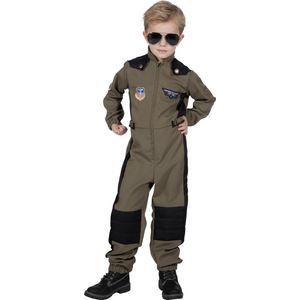 Wilbers & Wilbers - Leger & Oorlog Kostuum - Maverick Top Piloot F35 Straaljager Kind Kostuum - Groen - Maat 128 - Carnavalskleding - Verkleedkleding
