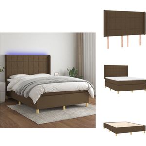 vidaXL Boxspring Dubai - donkerbruin - 193 x 147 x 118/128 cm - LED - pocketvering - Bed