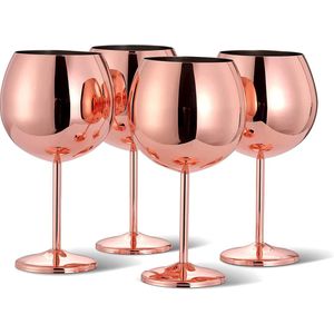 Oak & Steel 4 RVS Gin Tonic Glazen Cocktailglazen (700 ml) met Roségouden Buitenkant - Perfect voor Cocktailparty's of als Grote Wijnglazen