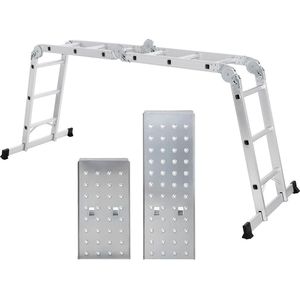 Gutos-ladder multifunctionele ladder 3.6M, aluminium huishoudladder, tot 150 kg, 12 treden met 2 steigerplaten komt overeen met EN 131 TÜV Rheinland GS-getest GLT36M, telescoopladder, vouwladder, ladder, ladderrek