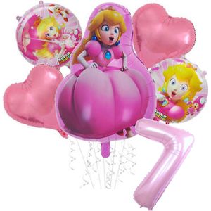 Super Mario Prinses Peach set - 73x52cm - Folie Ballon - princess peach - Themafeest - 7 jaar - Verjaardag - Ballonnen - Versiering - Helium ballon