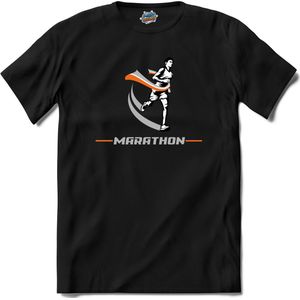 Marathon | Hardlopen - Rennen - Sporten - T-Shirt - Unisex - Zwart - Maat XL