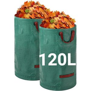 2 stuks - 120L - Tuinafvalzakken - Stevige tuinafvalzakken - herbruikbare tuinzakken - met handgrepen - industriële stof - voor bladeren , afval en puin - waterdichte tuinafvalzakken - groen - 47*47*76 cm