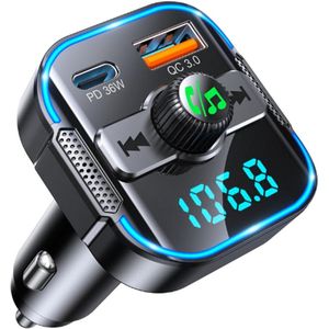 Bluetooth 5.3 Auto-Adapter - 2025 Nieuwste 2-In-1 FM-Zender - PD36W+QC3.0 18W Snellader - Draadloze Autoradio-Adapter Met Dubbele Sterke Microfoons - Handsfree Carkit Met Siri-Compatibiliteit