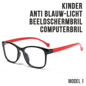 Allernieuwste Kinder Computerbril Zwart-Rood 1 - voor alle Beeldschermen met Anti Blauw Licht Glazen - Stralingsbescherming - Moderne Beeldschermbril - Model 1 Kind Zwart Rood