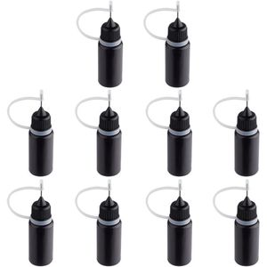10ML Precisie Tip Applicator Flessen - 10 Stuks Zwart Metalen Naald Plastic Fles voor DIY Verf, Papier Quilling, Craft, Lijm, Inkt, Vloeibare Acryl Schilderen