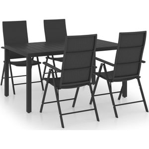 vidaXL 5-delige Tuinset Zwart | Stijlvol en Comfortabel Tuinmeubleset - Buitentijd - Lounge Set - Eetkamerset - Zwarte Meubels