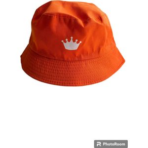 Koningsdag Oranje Bucket Hat Hoed met Witte Kroon Logo - Nederlandse Feestkleding