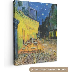Canvas van Gogh - Caféterras bij nacht - Vincent - Kunst - 30x40 cm - Muurdecoratie