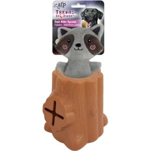 AFP Treat Hider - Tree-hider Raccoon – Trekspeeltje hond – Ideaal om traktaties in te verstoppen – Uitdagend hondenspeelgoed – Wasbeer – Boomstam – Rubber/Polyester – Bruin/grijs