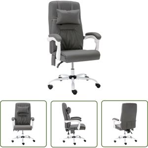 The Living Store Kantoormassagestoel kunstleer grijs - Kantoorstoel - Ergonomische Stoel - Massage Stoel - Bureaustoel - Luxe Stoel