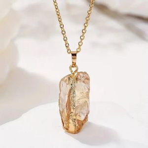 Citrien Edelsteen Ketting - Natuurlijke Agaat - Met Hanger - Geel