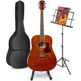 Akoestische gitaar voor beginners - MAX SoloJam Western gitaar - Incl. gitaar standaard, muziekstandaard, gitaar stemapparaat, gitaartas en 2x plectrum - Bruin (hout)