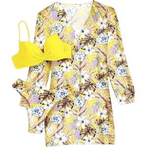 Nivard Bikini Set Dames - Strandjurk - Volwassenen - Strandtuniek - Blouse - Geel - Maat XL