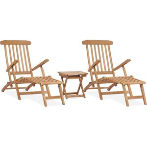 The Living Store Houten Ligstoel - Teakhout - Verstelbare Rugleuning - Inklapbaar - 159 x 58 x 91 cm - 2 stoelen + tafel