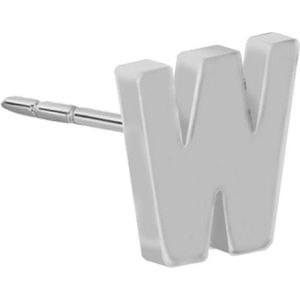 Silver earrings letter W rho plated 1/2 pair 4mm