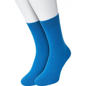 Bonnie Doon Basic Sokken Dames Blauw maat 36/42 - 2 paar - Basis Katoenen Sok - Gladde Naden - Brede Boord - Uitstekend Draagcomfort - Perfecte Pasvorm - 2-pack - Multipack - Effen - Oceaan Blauw - Ocean - OL834222.299