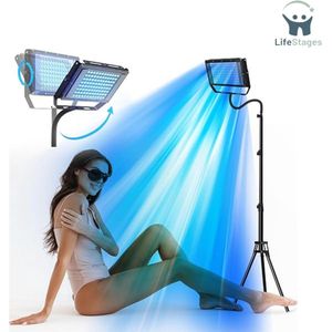 LifeStages - Zonnehemel - Gezichtsbruiner - Zonnelamp voor Thuis - Zonnelamp voor Gezicht en Lichaam - 2 Modi Constant + Pulserend - 5 Helderheidsniveaus - 50W - Zwart