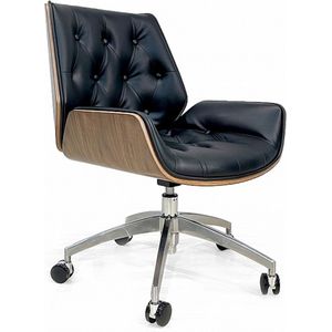 OHNO - Sofia Desk Chair-Black / Walnut Wood - Draaibaar - Verstelbaar - Rolbaar