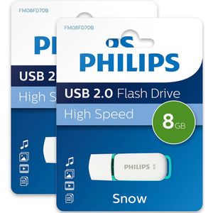 Philips 8GB USB Stick - Spring Green Snow Edition - USB-A 2.0 - LED - Wit - 2-Pack
