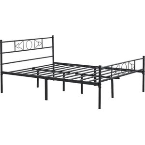 Happyment Metalen bedframe - 2 persoons twijfelaar - 140 x 200cm - Incl. lattenbodem - Zwart
