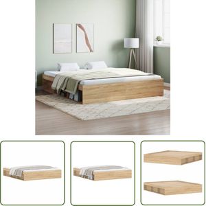 The Living Store Houten Bedframe - Logeerbed - 203 x 183 x 35 cm - Sonoma eiken - Multiplex lattenbodem - Extra opbergruimte