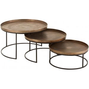 Salontafel Rond Set van 3 - Bijzettafeltjes Woonkamer - Bijzettafels Rond Staal - Antieke Ronde Tafelset - Decoratie Tafel - Decoratie Salontafel - Salon Tafel Industrieel & Landelijk - Grote Tafel & Kleine Tafel