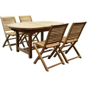 Arona Ovaal uitschuifbare dining tuinset 160-210x90 cm blad 2,8 cm 5-delig teak