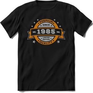 Premium Since 1985 T-Shirt | Zilver - Goud | Grappig Verjaardag en Feest Cadeau Shirt | Dames - Heren - Unisex | Tshirt Kleding Kado | - Zwart - XXL