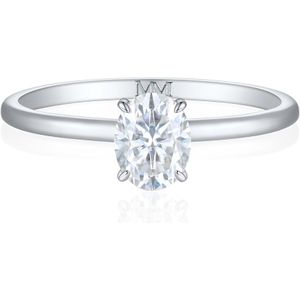 Mystique - Platinum Ovale Solitaire Moissanite Ring met Hidden Halo | Wedfit - 0.9 karaat