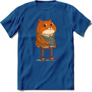 Casual kat T-Shirt Grappig | Dieren katten Kleding Kado Heren / Dames | Animal Skateboard Cadeau shirt - Donker Blauw - L