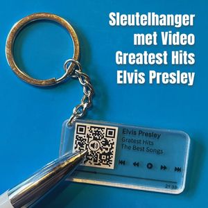 Allernieuwste.nl® QR Sleutelhanger Pop Legende ELVIS PRESLEY - Video van Best Songs - QR code Geschenk Idee Cadeau Muziek-fan - Beeld en Geluid Gadget - MU13 Sinterklaas Cadeau