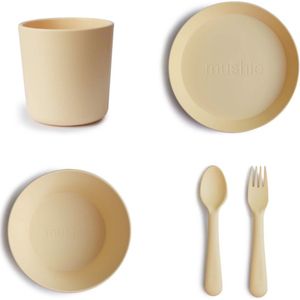 Mushie Serviesset |Set bord+beker+Kom+vork en lepel|5-delig|Pale Daffodil|Kinderservies|BIBS|Bestek|Bord|Beker|Cup | Kom