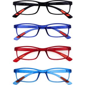 Amazotti Milano Leesbrillen Sterkte +2.50 - Set van 3+1 Extra - Zwart, Blauw, Rood - Leesbril voor Heren en Dames