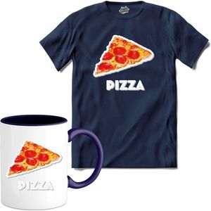 Pizza - grappig verjaardag kleding cadeau - eten teksten - T-Shirt met mok - Dames - Navy Blue - Maat XXL
