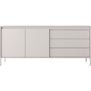 Ladekast - 2 deuren - 3 laden - Metalen poten - Ruime planken - Beige kleur - 187 cm